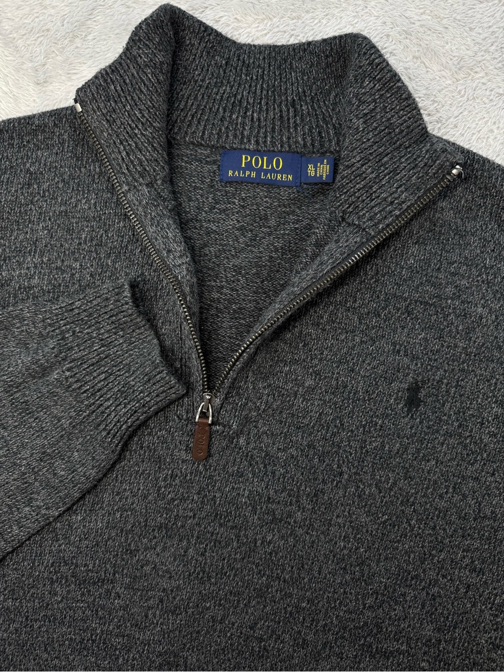 Polo Ralph Lauren XL Heather Gray Cotton Quarter Zip Sweater
